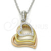 Sterling Silver Pendant Necklace, Heart Design, with White Cubic Zirconia, Polished, Tricolor, 04.336.0112.18