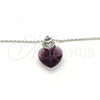 Rhodium Plated Pendant Necklace, Heart Design, with Amethyst Swarovski Crystals and White Micro Pave, Polished, Rhodium Finish, 04.239.0004.1.16