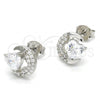 Sterling Silver Stud Earring, Heart Design, with White Cubic Zirconia, Polished,, 02.285.0038