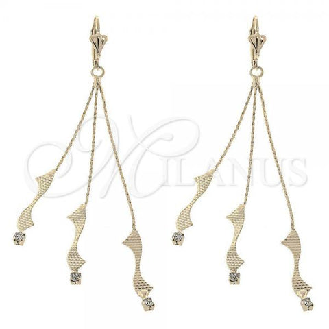Oro Laminado Long Earring, Gold Filled Style with White Cubic Zirconia, Diamond Cutting Finish, Golden Finish, 02.165.0075