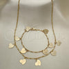 Oro Laminado Necklace and Bracelet, Gold Filled Style Heart Design, Polished, Golden Finish, 06.63.0200