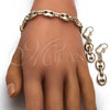 Oro Laminado Necklace, Bracelet and Earring, Gold Filled Style Mariner Design, Polished, Golden Finish, 06.372.0051