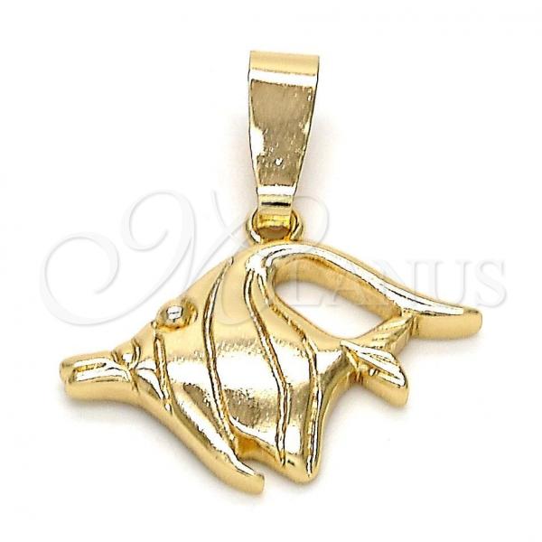 Oro Laminado Fancy Pendant, Gold Filled Style Fish Design, Diamond Cutting Finish, Golden Finish, 5.183.051