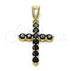 Oro Laminado Religious Pendant, Gold Filled Style Cross Design, with Black Cubic Zirconia, Polished, Golden Finish, 05.253.0183.3