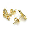 Oro Laminado Stud Earring, Gold Filled Style Butterfly Design, with Multicolor Micro Pave, Polished, Golden Finish, 02.156.0455.3