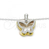 Sterling Silver Pendant Necklace, Butterfly Design, with White Cubic Zirconia, Polished, Tricolor, 04.336.0106.16