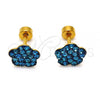 Stainless Steel Stud Earring, Flower Design, with Blue Topaz Crystal, Polished, Golden Finish, 02.271.0020.7