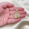 Oro Laminado Fancy Pendant, Gold Filled Style Crown Design, with White Micro Pave, Polished, Golden Finish, 05.342.0114