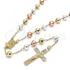 Oro Laminado Medium Rosary, Gold Filled Style Jesus and Crucifix Design, Polished, Tricolor, 09.253.0055.26