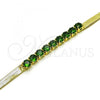 Oro Laminado Fancy Bracelet, Gold Filled Style Baguette Design, with Green Cubic Zirconia, Polished, Golden Finish, 03.341.0187.07