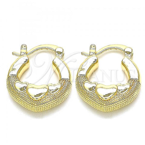 Oro Laminado Small Hoop, Gold Filled Style Heart Design, Polished, Golden Finish, 02.233.0031.20