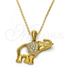 Oro Laminado Pendant Necklace, Gold Filled Style Elephant Design, with White Crystal, Polished, Golden Finish, 04.118.0117.18