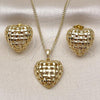 Oro Laminado Earring and Pendant Adult Set, Gold Filled Style Heart Design, Polished, Golden Finish, 10.379.0092