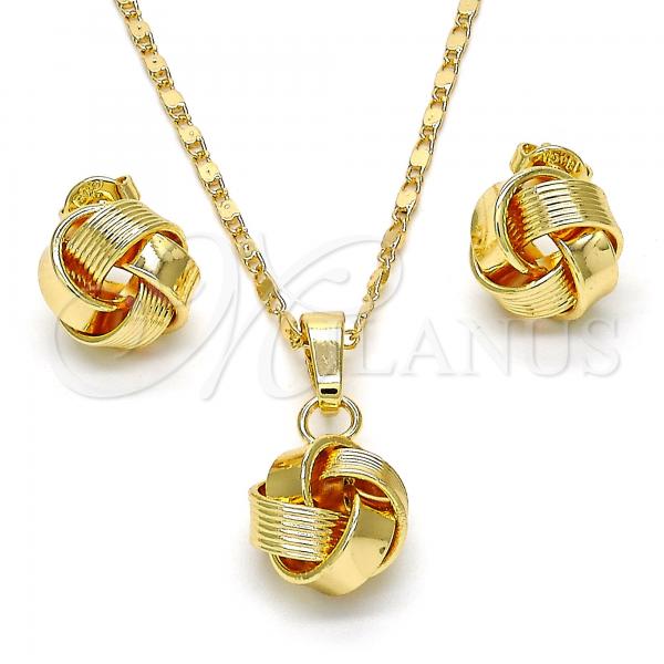 Oro Laminado Earring and Pendant Adult Set, Gold Filled Style Love Knot Design, Polished, Golden Finish, 10.63.0512