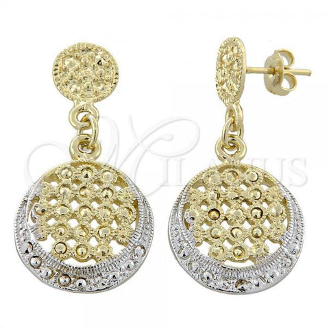 Oro Laminado Dangle Earring, Gold Filled Style Diamond Cutting Finish, Two Tone, 02.55.0011