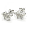 Sterling Silver Stud Earring, Crown Design, with White Cubic Zirconia, Polished, Rhodium Finish, 02.336.0048