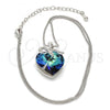 Rhodium Plated Pendant Necklace, Heart Design, with Bermuda Blue Swarovski Crystals and White Crystal, Polished, Rhodium Finish, 04.239.0007.16
