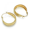 Oro Laminado Medium Hoop, Gold Filled Style Greek Key Design, Polished, Golden Finish, 02.106.0003.30