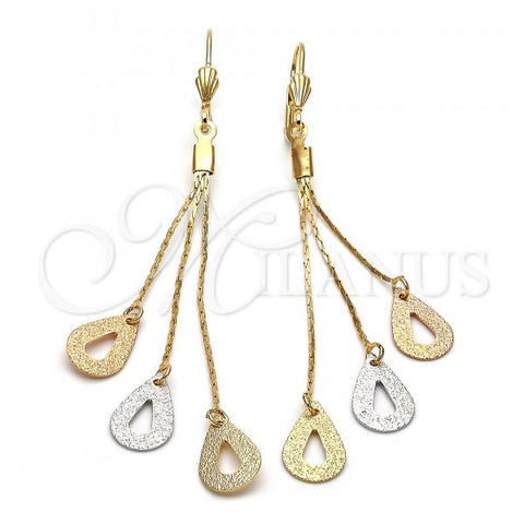 Oro Laminado Long Earring, Gold Filled Style Teardrop Design, Matte Finish, Tricolor, 5.077.004