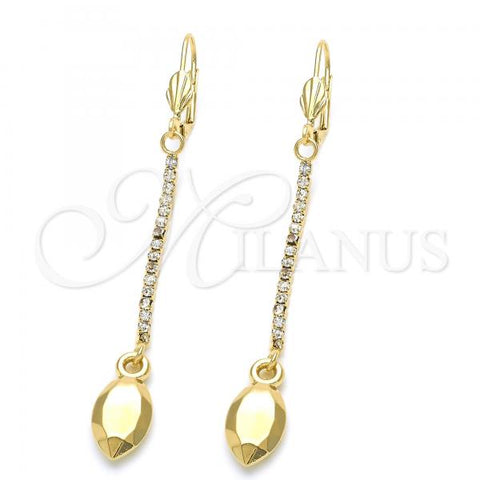Oro Laminado Long Earring, Gold Filled Style with  Cubic Zirconia, Golden Finish, 5.104.008