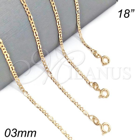Oro Laminado Basic Necklace, Gold Filled Style Figaro Design, Polished, Golden Finish, 04.318.0001.18