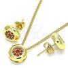 Oro Laminado Earring and Pendant Adult Set, Gold Filled Style with Garnet Micro Pave, Polished, Golden Finish, 10.156.0276.2