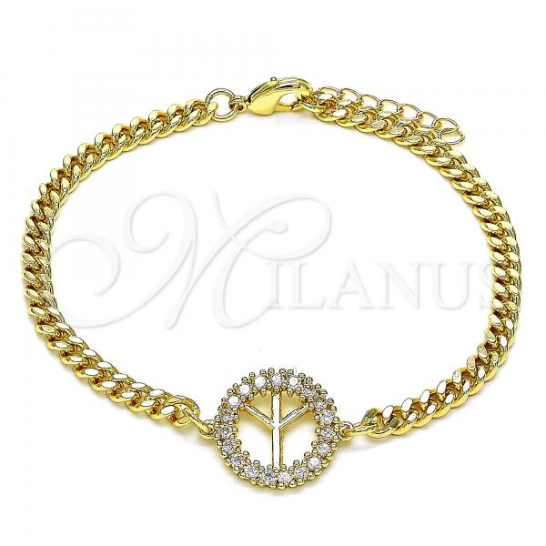 Oro Laminado Fancy Bracelet, Gold Filled Style with White Micro Pave, Polished, Golden Finish, 03.156.0033.08