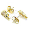 Oro Laminado Stud Earring, Gold Filled Style Elephant Design, with White Micro Pave, Polished, Golden Finish, 02.210.0402