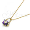 Oro Laminado Pendant Necklace, Gold Filled Style Rolo Design, with Heliotrope and Aurore Boreale Swarovski Crystals, Polished, Golden Finish, 04.239.0039.8.16