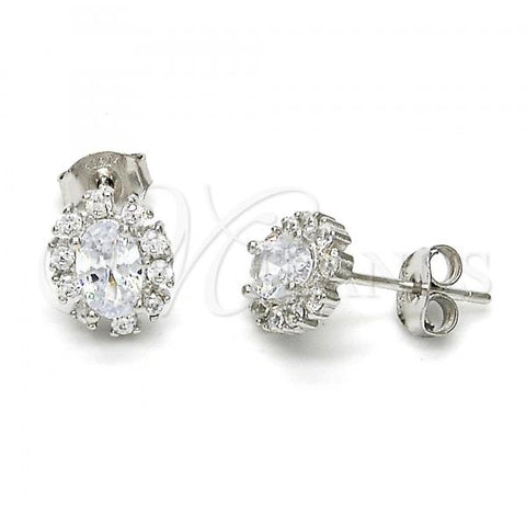 Sterling Silver Stud Earring, with White Cubic Zirconia, Polished, Rhodium Finish, 02.285.0035