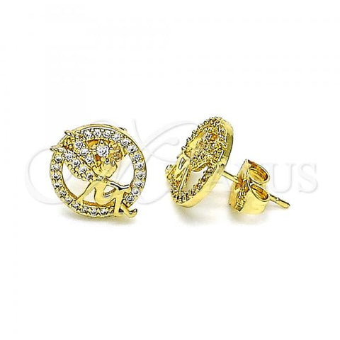 Oro Laminado Stud Earring, Gold Filled Style Angel Design, with White Micro Pave, Polished, Golden Finish, 02.156.0635
