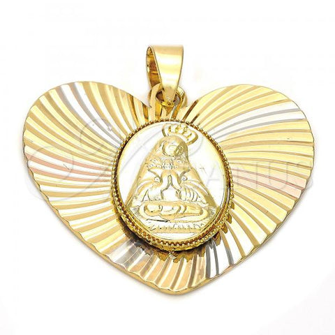 Oro Laminado Religious Pendant, Gold Filled Style Guadalupe Design, Diamond Cutting Finish, Tricolor, 5.194.016