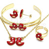 Oro Laminado Earring and Pendant Children Set, Gold Filled Style with White Crystal, Red Enamel Finish, Golden Finish, 06.65.0119