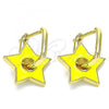 Oro Laminado Huggie Hoop, Gold Filled Style Star Design, Yellow Enamel Finish, Golden Finish, 02.362.0003.2.12