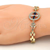 Oro Laminado Fancy Bracelet, Gold Filled Style Flower Design, with Sapphire Blue and White Cubic Zirconia, Polished, Golden Finish, 03.210.0044.3.08