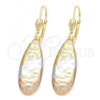 Oro Laminado Dangle Earring, Gold Filled Style Teardrop Design, Diamond Cutting Finish, Tricolor, 5.072.011