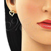 Oro Laminado Stud Earring, Gold Filled Style Heart Design, with White Micro Pave, Polished, Golden Finish, 02.156.0486