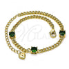 Oro Laminado Fancy Bracelet, Gold Filled Style with Green Cubic Zirconia, Polished, Golden Finish, 03.213.0161.07