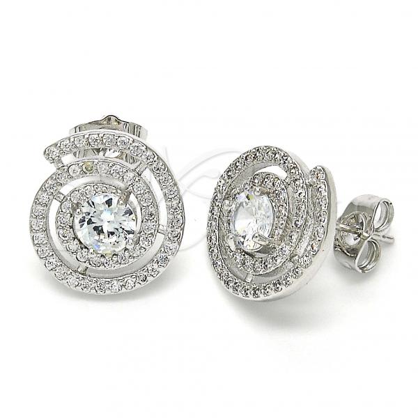 Rhodium Plated Stud Earring, Spiral Design, with White Cubic Zirconia, Polished, Rhodium Finish, 02.284.0003.1