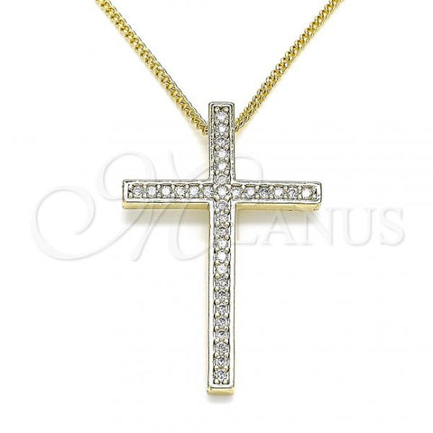 Oro Laminado Pendant Necklace, Gold Filled Style Cross Design, with White Cubic Zirconia, Polished, Golden Finish, 04.284.0026.18