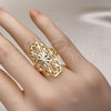 Oro Laminado Elegant Ring, Gold Filled Style Flower and Arrow Design, Diamond Cutting Finish, Golden Finish, 01.233.0032.08