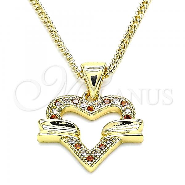 Oro Laminado Pendant Necklace, Gold Filled Style Heart Design, with Garnet and White Micro Pave, Polished, Golden Finish, 04.156.0341.1.20