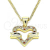 Oro Laminado Pendant Necklace, Gold Filled Style Heart Design, with Garnet and White Micro Pave, Polished, Golden Finish, 04.156.0341.1.20