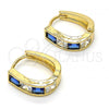Oro Laminado Huggie Hoop, Gold Filled Style with Sapphire Blue and White Cubic Zirconia, Polished, Golden Finish, 02.237.0018.4.15