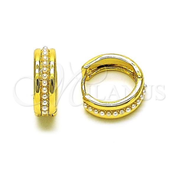 Oro Laminado Huggie Hoop, Gold Filled Style with Ivory Pearl, Polished, Golden Finish, 02.379.0067.14