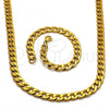 Stainless Steel Necklace and Bracelet, Curb Design, Golden Finish, 06.256.0008