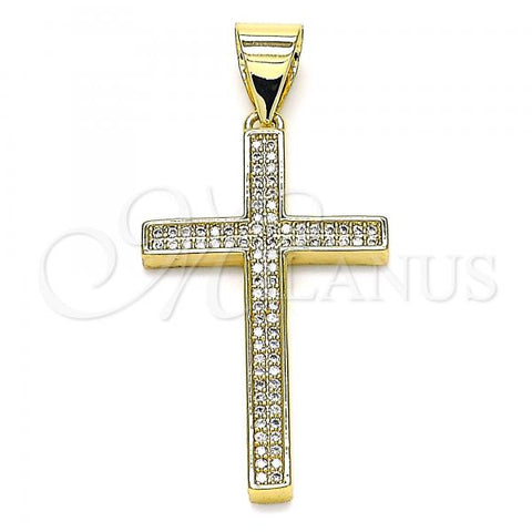 Oro Laminado Religious Pendant, Gold Filled Style Cross Design, with White Micro Pave, Polished, Golden Finish, 05.342.0065