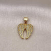 Oro Laminado Fancy Pendant, Gold Filled Style Wings and Heart Design, with White Micro Pave, Polished, Golden Finish, 05.342.0206