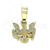 Oro Laminado Fancy Pendant, Gold Filled Style Angel Design, Diamond Cutting Finish, Golden Finish, 5.182.035