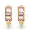 Oro Laminado Huggie Hoop, Gold Filled Style with Pink and White Cubic Zirconia, Polished, Golden Finish, 02.210.0075.2.15